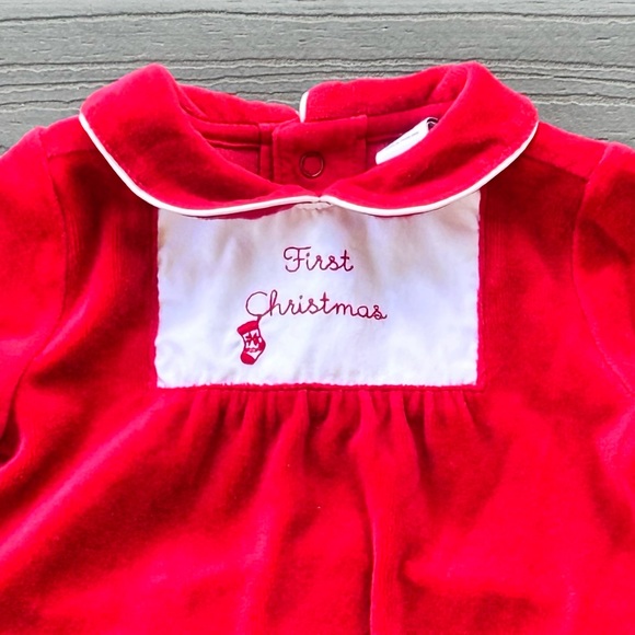 Janie & Jack Holiday First Christmas Red Velour Footed Romper - Picture 1 of 6
